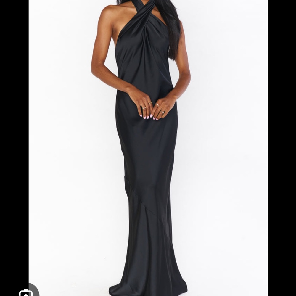 Black high neck satin maxi dress
